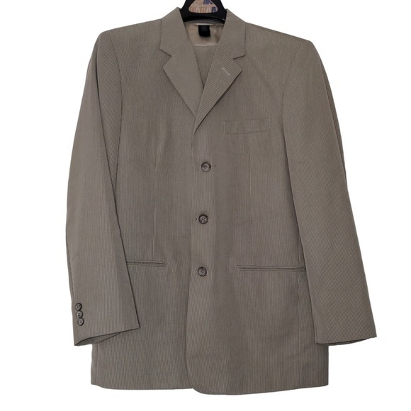 Claiborne Mens 2 Piece Suit Tan Brown Micro Stripe 3 Button Blazer MWRU5891 S279 - Picture 2 of 11